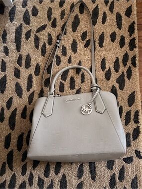 Michael Kors Gray Pebbled Leather Satchel with MK Charm & MK Black Wallet